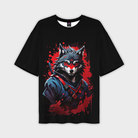 Мужская футболка oversize 3D с принтом Волк самурай в Тюмени,  |  | 