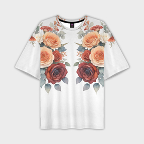 Мужская футболка oversize 3D с принтом Акварельные розы  белый в Санкт-Петербурге,  |  | Тематика изображения на принте: 