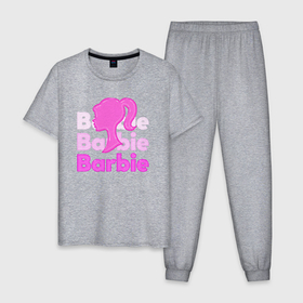 Мужская пижама хлопок с принтом Логотип Барби объемный в Санкт-Петербурге, 100% хлопок | брюки и футболка прямого кроя, без карманов, на брюках мягкая резинка на поясе и по низу штанин
 | 
