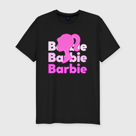 Мужская футболка хлопок Slim с принтом Логотип Барби объемный в Санкт-Петербурге, 92% хлопок, 8% лайкра | приталенный силуэт, круглый вырез ворота, длина до линии бедра, короткий рукав | 