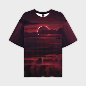 Мужская футболка oversize 3D с принтом Красное затмение в Екатеринбурге,  |  | 
