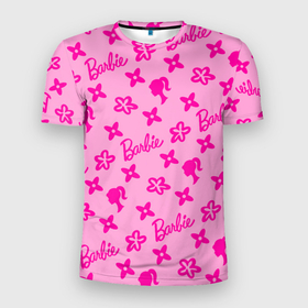 Мужская футболка 3D Slim с принтом Барби паттерн розовый в Тюмени, 100% полиэстер с улучшенными характеристиками | приталенный силуэт, круглая горловина, широкие плечи, сужается к линии бедра | 