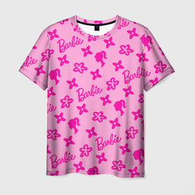 Мужская футболка 3D с принтом Барби паттерн розовый в Белгороде, 100% полиэфир | прямой крой, круглый вырез горловины, длина до линии бедер | 