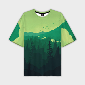 Мужская футболка oversize 3D с принтом Горный пейзаж   хвойный лес ,  |  | Тематика изображения на принте: 