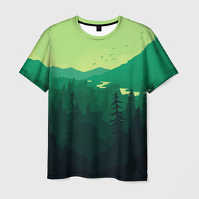 Мужская футболка 3D с принтом Горный пейзаж   хвойный лес , 100% полиэфир | прямой крой, круглый вырез горловины, длина до линии бедер | Тематика изображения на принте: 