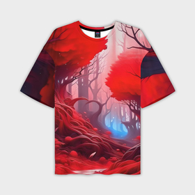 Мужская футболка oversize 3D с принтом Загадочный красный лес   нейросеть в Новосибирске,  |  | 