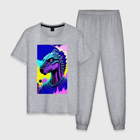 Мужская пижама хлопок с принтом Funny dinosaur   fantasy   neural network в Тюмени, 100% хлопок | брюки и футболка прямого кроя, без карманов, на брюках мягкая резинка на поясе и по низу штанин
 | 