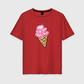 Женская футболка хлопок Oversize с принтом Мороженое и коты , 100% хлопок | свободный крой, круглый ворот, спущенный рукав, длина до линии бедер
 | 