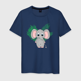 Мужская футболка хлопок с принтом Слон в тропиках в Кировске, 100% хлопок | прямой крой, круглый вырез горловины, длина до линии бедер, слегка спущенное плечо. | Тематика изображения на принте: 