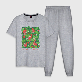 Мужская пижама хлопок с принтом Strawberry frogs в Белгороде, 100% хлопок | брюки и футболка прямого кроя, без карманов, на брюках мягкая резинка на поясе и по низу штанин
 | Тематика изображения на принте: 