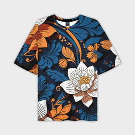Мужская футболка oversize 3D с принтом Ночной сад цветов в Петрозаводске,  |  | Тематика изображения на принте: 