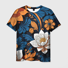 Мужская футболка 3D с принтом Ночной сад цветов в Петрозаводске, 100% полиэфир | прямой крой, круглый вырез горловины, длина до линии бедер | 