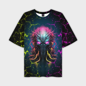 Мужская футболка oversize 3D с принтом Alien   neon style в Курске,  |  | 