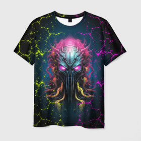 Мужская футболка 3D с принтом Alien   neon style в Курске, 100% полиэфир | прямой крой, круглый вырез горловины, длина до линии бедер | 