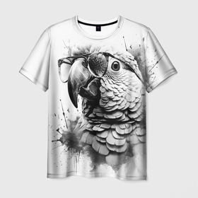 Мужская футболка 3D с принтом Попугай ара в старинных очках в Кировске, 100% полиэфир | прямой крой, круглый вырез горловины, длина до линии бедер | 