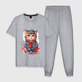 Мужская пижама хлопок с принтом Котёнок октябрёнок в Кировске, 100% хлопок | брюки и футболка прямого кроя, без карманов, на брюках мягкая резинка на поясе и по низу штанин
 | 