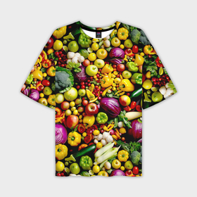 Мужская футболка oversize 3D с принтом Свежие овощи и фрукты в Тюмени,  |  | Тематика изображения на принте: 