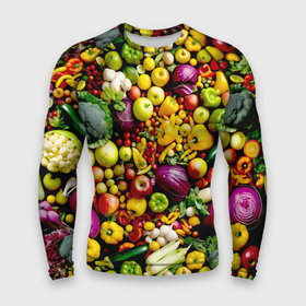 Мужской рашгард 3D с принтом Свежие овощи и фрукты в Тюмени,  |  | Тематика изображения на принте: 