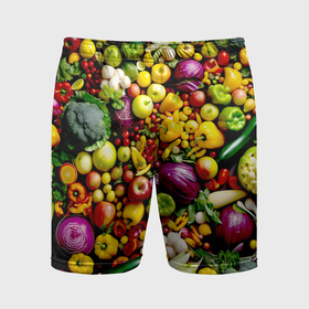 Мужские шорты спортивные с принтом Свежие овощи и фрукты в Петрозаводске,  |  | 