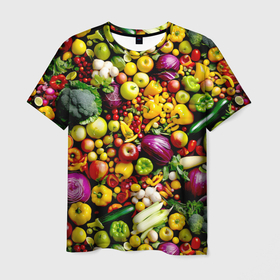 Мужская футболка 3D с принтом Свежие овощи и фрукты в Белгороде, 100% полиэфир | прямой крой, круглый вырез горловины, длина до линии бедер | 