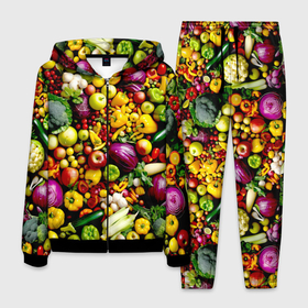 Мужской костюм 3D с принтом Свежие овощи и фрукты в Петрозаводске, 100% полиэстер | Манжеты и пояс оформлены тканевой резинкой, двухслойный капюшон со шнурком для регулировки, карманы спереди | 