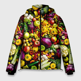 Мужская зимняя куртка 3D с принтом Свежие овощи и фрукты в Петрозаводске, верх — 100% полиэстер; подкладка — 100% полиэстер; утеплитель — 100% полиэстер | длина ниже бедра, свободный силуэт Оверсайз. Есть воротник-стойка, отстегивающийся капюшон и ветрозащитная планка. 

Боковые карманы с листочкой на кнопках и внутренний карман на молнии. | 