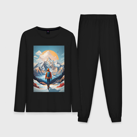 Мужская пижама с лонгсливом хлопок с принтом Альпинист в Горах ,  |  | Тематика изображения на принте: 