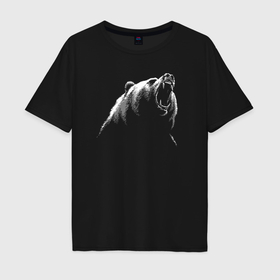 Мужская футболка хлопок Oversize с принтом Торс рычащего медведя в Екатеринбурге, 100% хлопок | свободный крой, круглый ворот, “спинка” длиннее передней части | 
