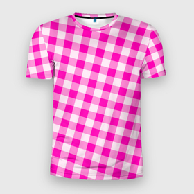 Мужская футболка 3D Slim с принтом Розовая клетка Барби в Кировске, 100% полиэстер с улучшенными характеристиками | приталенный силуэт, круглая горловина, широкие плечи, сужается к линии бедра | 