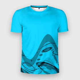 Мужская футболка 3D Slim с принтом Волны абстракция небесный в Санкт-Петербурге, 100% полиэстер с улучшенными характеристиками | приталенный силуэт, круглая горловина, широкие плечи, сужается к линии бедра | 