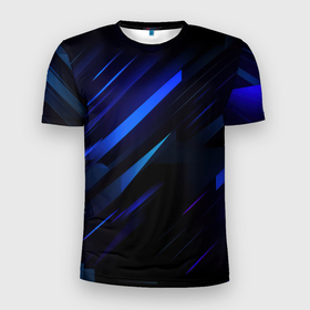 Мужская футболка 3D Slim с принтом Blue black  texture в Екатеринбурге, 100% полиэстер с улучшенными характеристиками | приталенный силуэт, круглая горловина, широкие плечи, сужается к линии бедра | 