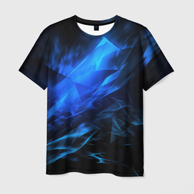 Мужская футболка 3D с принтом Blue  black background в Курске, 100% полиэфир | прямой крой, круглый вырез горловины, длина до линии бедер | 