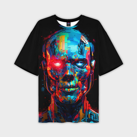 Мужская футболка oversize 3D с принтом AI Робот digital pop art в Санкт-Петербурге,  |  | Тематика изображения на принте: 