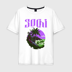 Мужская футболка хлопок Oversize с принтом пальмы курортный сочи в Белгороде, 100% хлопок | свободный крой, круглый ворот, “спинка” длиннее передней части | 