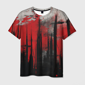 Мужская футболка 3D с принтом Черная белая и красная краска в Белгороде, 100% полиэфир | прямой крой, круглый вырез горловины, длина до линии бедер | 