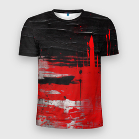 Мужская футболка 3D Slim с принтом Черный белый красный цвет в Белгороде, 100% полиэстер с улучшенными характеристиками | приталенный силуэт, круглая горловина, широкие плечи, сужается к линии бедра | 