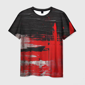 Мужская футболка 3D с принтом Черный белый красный цвет в Белгороде, 100% полиэфир | прямой крой, круглый вырез горловины, длина до линии бедер | 