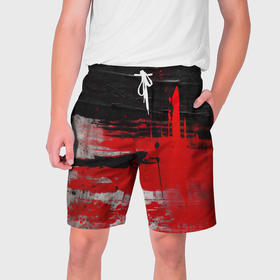 Мужские шорты 3D с принтом Черный белый красный цвет в Кировске,  полиэстер 100% | прямой крой, два кармана без застежек по бокам. Мягкая трикотажная резинка на поясе, внутри которой широкие завязки. Длина чуть выше колен | 