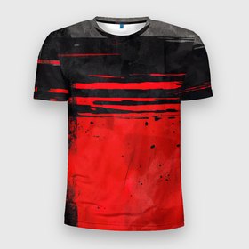 Мужская футболка 3D Slim с принтом Black  red texture , 100% полиэстер с улучшенными характеристиками | приталенный силуэт, круглая горловина, широкие плечи, сужается к линии бедра | 