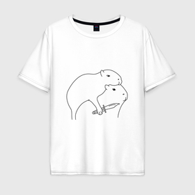 Мужская футболка хлопок Oversize с принтом Капибара угрожает капибаре в Петрозаводске, 100% хлопок | свободный крой, круглый ворот, “спинка” длиннее передней части | 