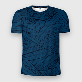 Мужская футболка 3D Slim с принтом Стилизация трава тёмно синий в Екатеринбурге, 100% полиэстер с улучшенными характеристиками | приталенный силуэт, круглая горловина, широкие плечи, сужается к линии бедра | 