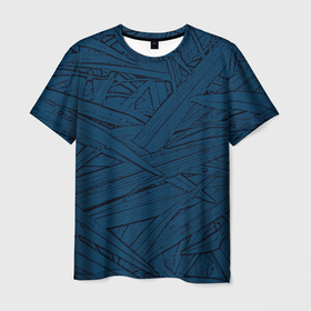 Мужская футболка 3D с принтом Стилизация трава тёмно синий в Санкт-Петербурге, 100% полиэфир | прямой крой, круглый вырез горловины, длина до линии бедер | 