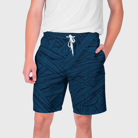 Мужские шорты 3D с принтом Стилизация трава тёмно синий в Екатеринбурге,  полиэстер 100% | прямой крой, два кармана без застежек по бокам. Мягкая трикотажная резинка на поясе, внутри которой широкие завязки. Длина чуть выше колен | 