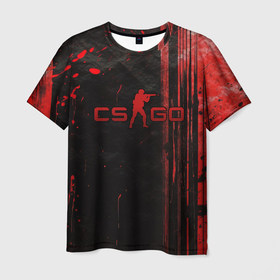 Мужская футболка 3D с принтом CS GO black red brushes в Кировске, 100% полиэфир | прямой крой, круглый вырез горловины, длина до линии бедер | 