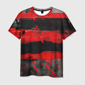 Мужская футболка 3D с принтом Текстура краски   красные полосы в Новосибирске, 100% полиэфир | прямой крой, круглый вырез горловины, длина до линии бедер | 