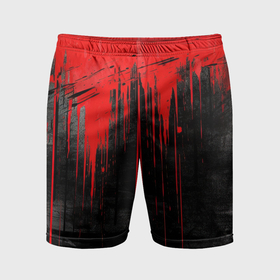 Мужские шорты спортивные с принтом Красная краска на черном фоне в Белгороде,  |  | 