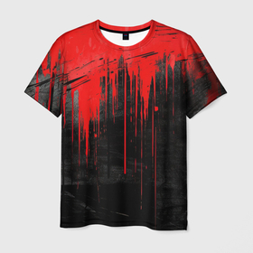 Мужская футболка 3D с принтом Красная краска на черном фоне в Новосибирске, 100% полиэфир | прямой крой, круглый вырез горловины, длина до линии бедер | 
