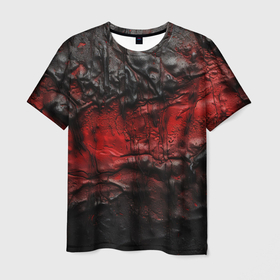 Мужская футболка 3D с принтом Объемная красная черная текстура в Екатеринбурге, 100% полиэфир | прямой крой, круглый вырез горловины, длина до линии бедер | Тематика изображения на принте: 
