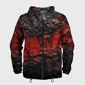 Мужская ветровка 3D с принтом Объемная красная черная текстура в Екатеринбурге, 100% полиэстер | подол и капюшон оформлены резинкой с фиксаторами, два кармана без застежек по бокам, один потайной карман на груди | 