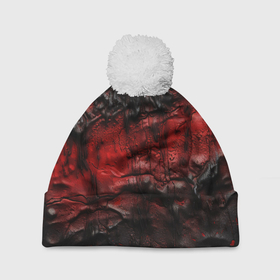 Шапка 3D c помпоном с принтом Объемная красная черная текстура в Екатеринбурге, 100% полиэстер | универсальный размер, печать по всей поверхности изделия | 
